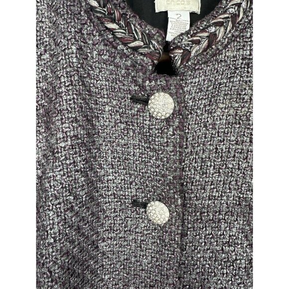 Chicos Women’s Textured Purple Knit Button Front Painted Silver Jacket Size 2 L - Picture 3 of 10